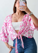 Size L-XL Pink Floral Tie-Up Crop Top