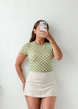 Size XS-S Green Checkered Crop Top