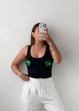 Size M Black Clover Embellished Bodysuit