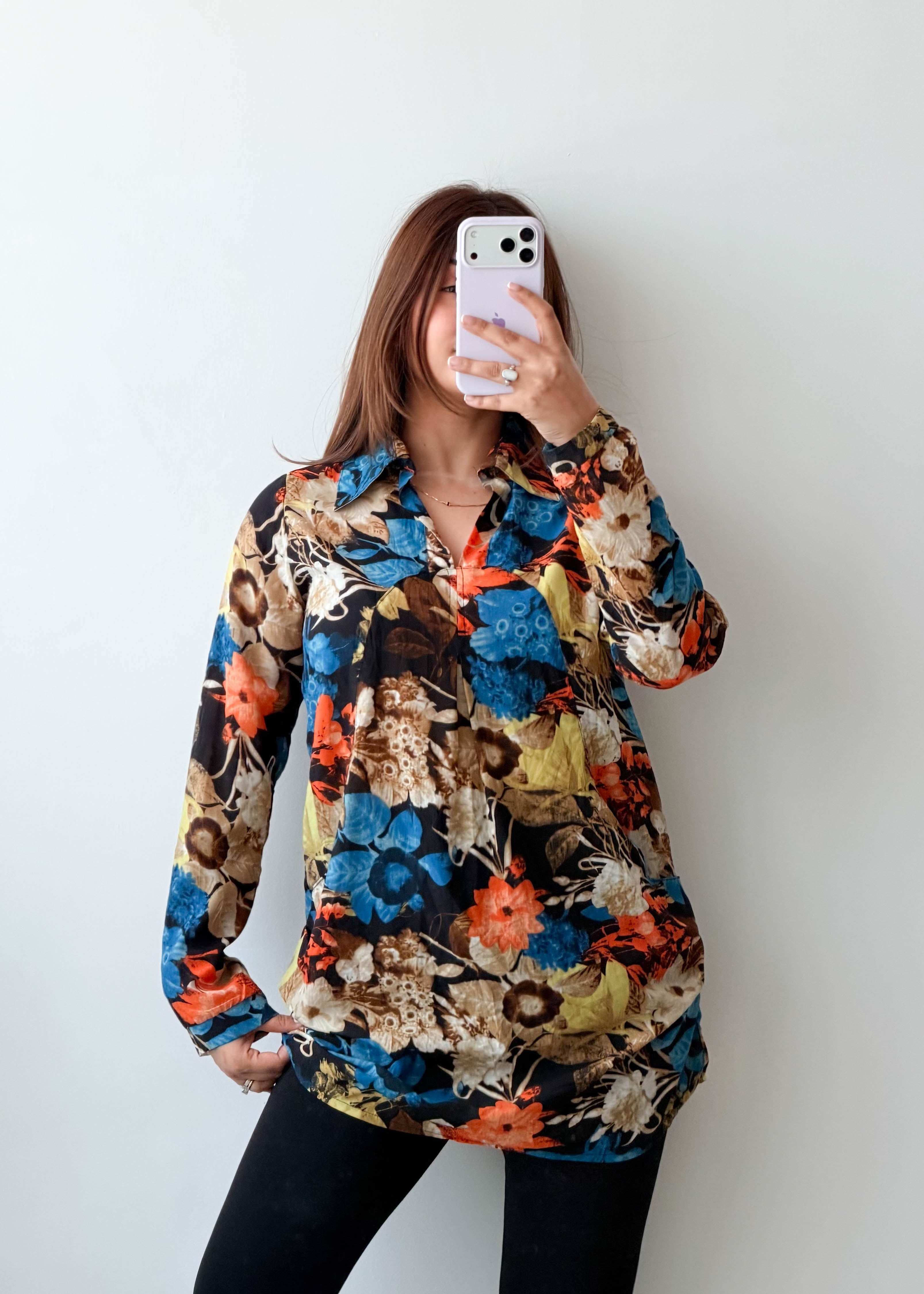 Size M-L Multicolor Floral Shirt Top