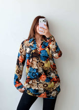 Size M-L Multicolor Floral Shirt Top