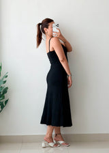 Size XS-S Black Ribbed Flare Midi Dress