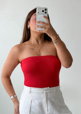 Size XS-S Red Strapless Bodysuit