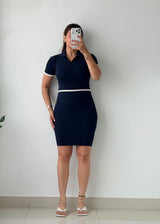 Size S-M Navy Blue Contrast Bodycon Mini Dress