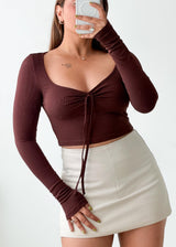 Size S-M Burgundy Ruched Tie-Up Top