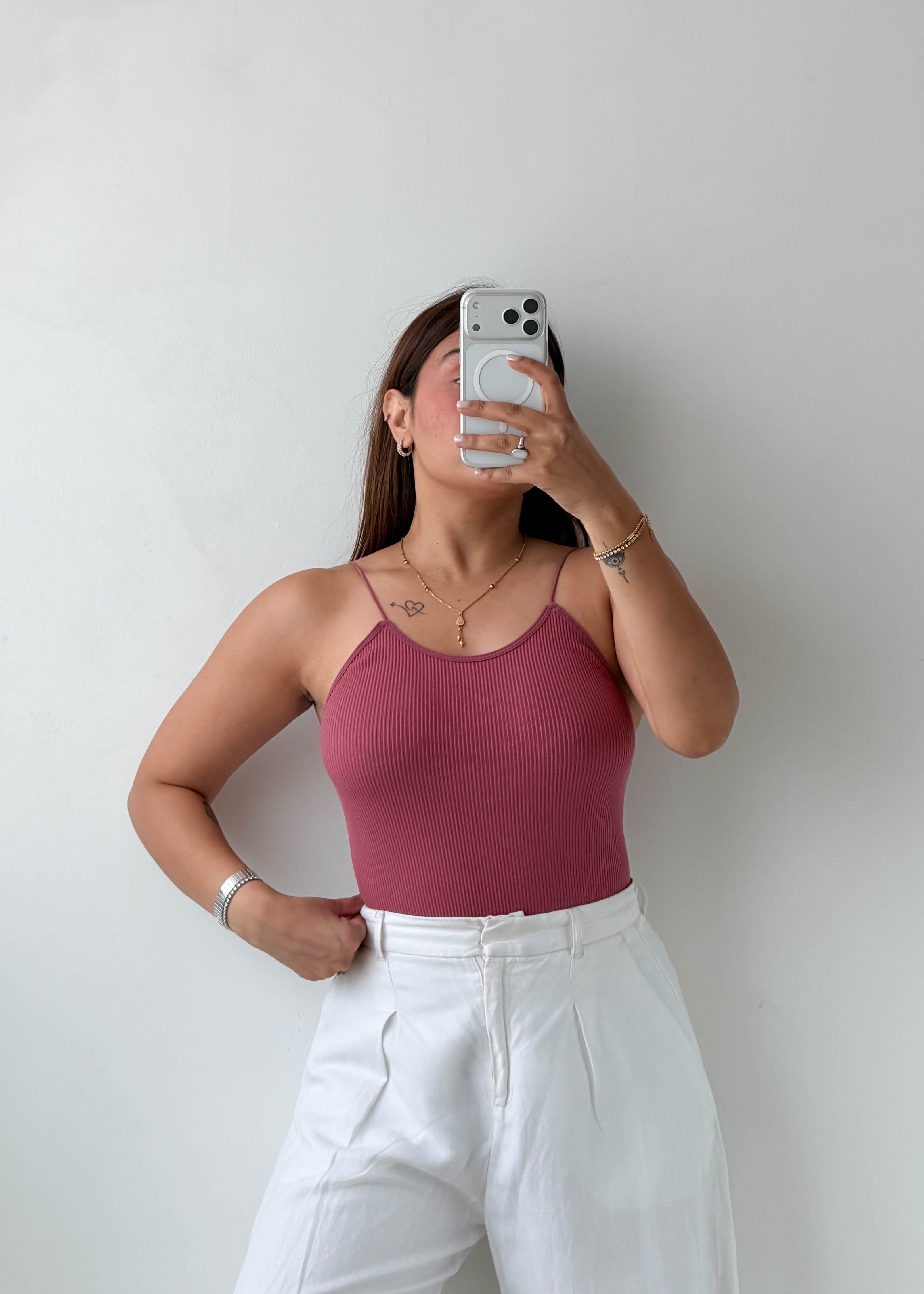 Size S-M Mauve Ribbed Bodysuit