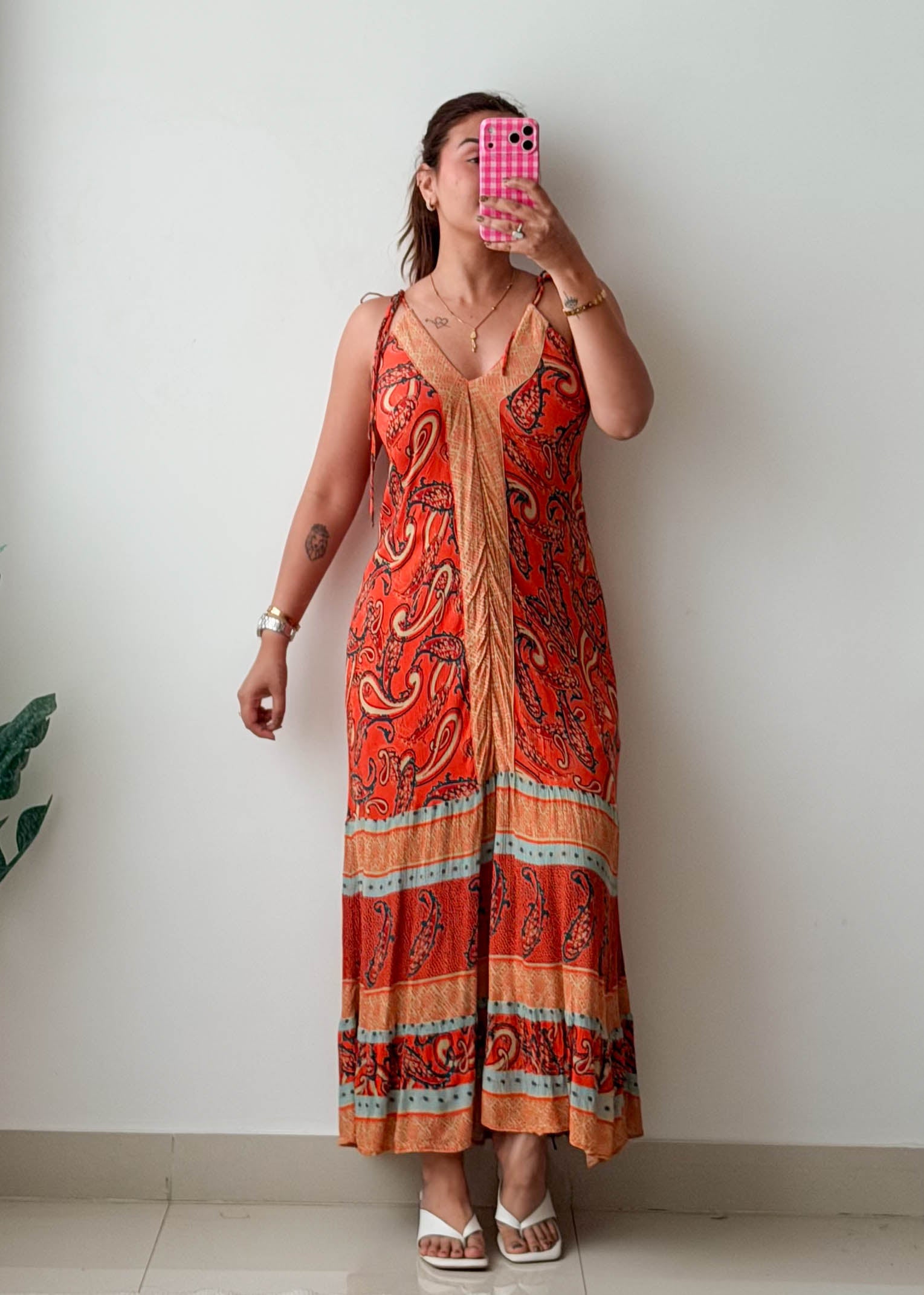 Size S-M Orange Paisley Print Maxi Dress