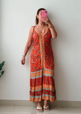 Size S-M Orange Paisley Print Maxi Dress