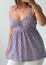 Size S-M Blue Floral Babydoll Cami Top