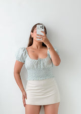 Size S-M White Floral Smocked Crop Top