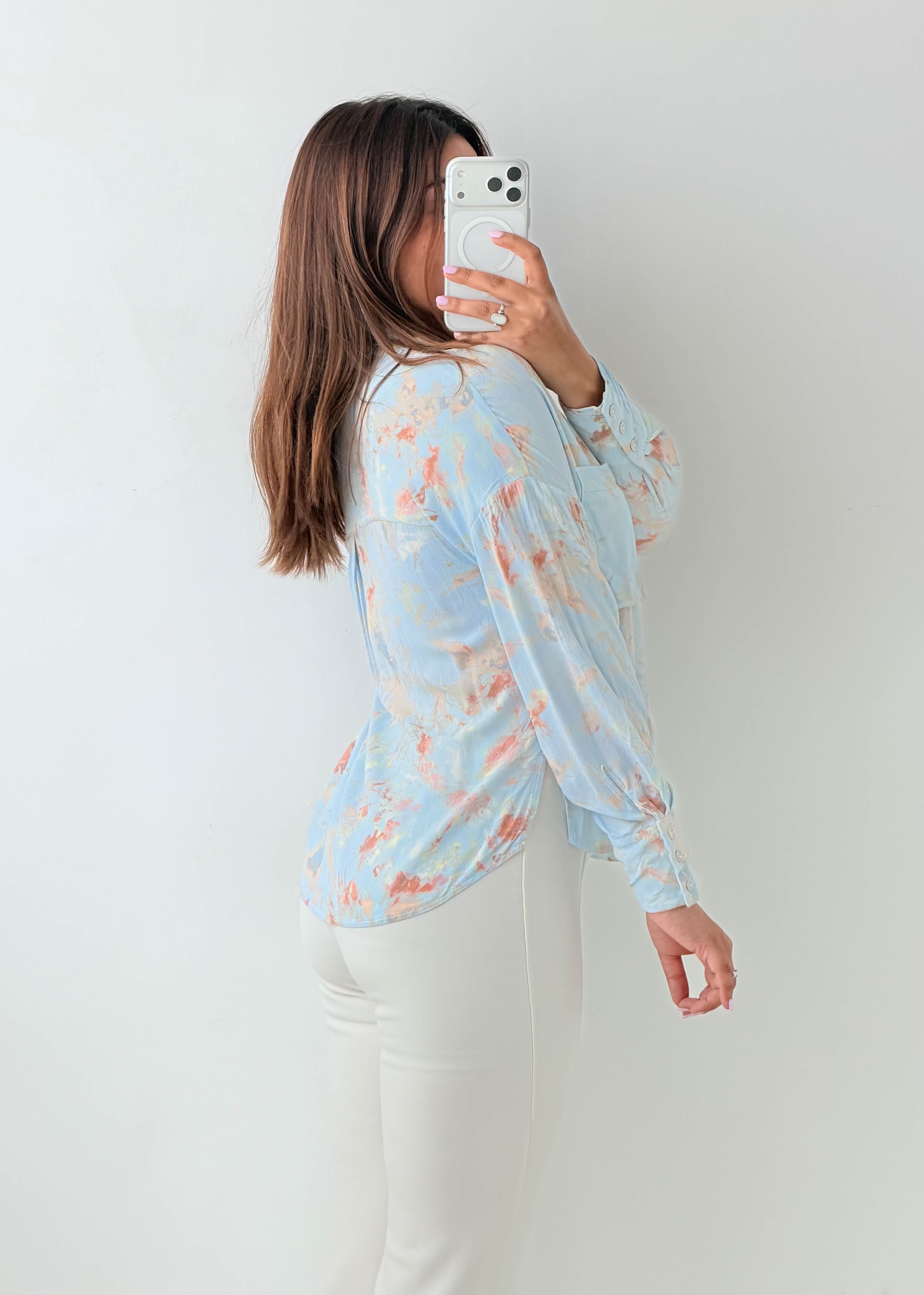 Size XS-S Sky Blue Abstract Print Shirt