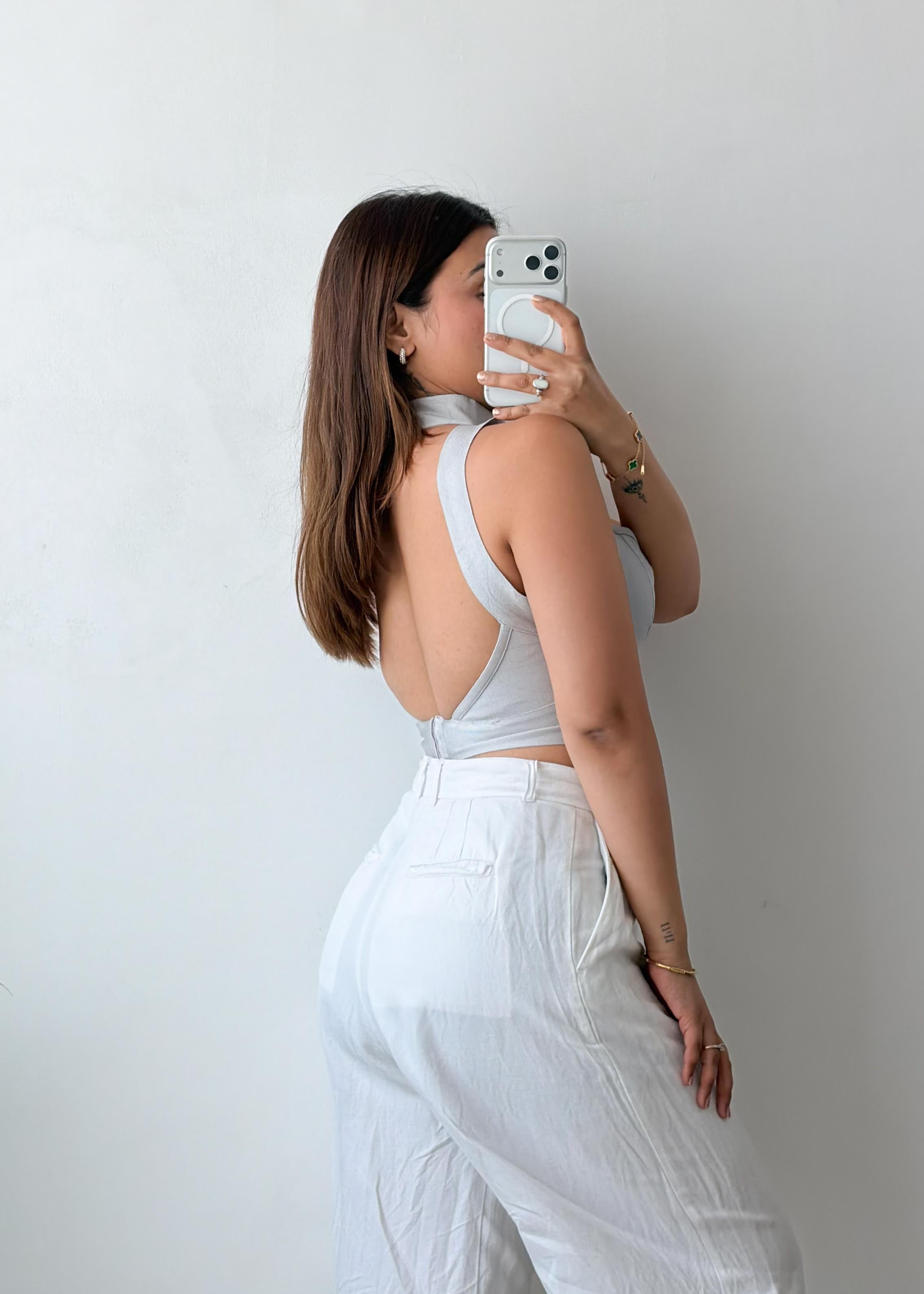 Size XS-S Grey Halter Cut-Out Crop Top