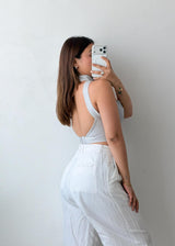 Size XS-S Grey Halter Cut-Out Crop Top