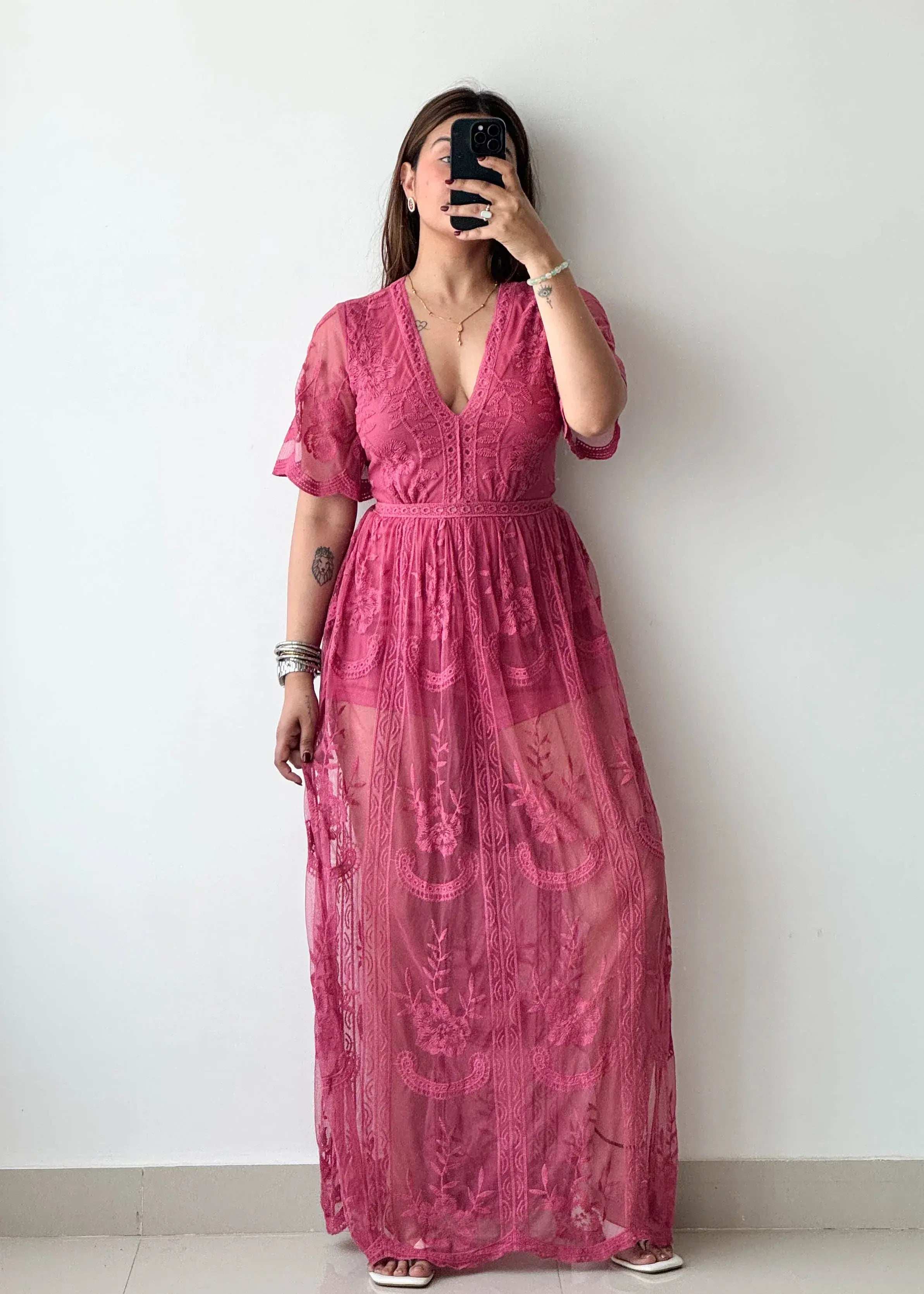 SIZE XS-S, Soft Mesh Maxi Dress with lining inside - Closet by Payal