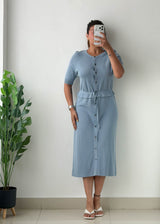 Size S-M Sky Blue Button-Front Midi Dress