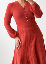 Size S-M Rust Red Ribbed Pleated Midi Dress