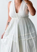 Size S-M White Tiered Halter Maxi Dress