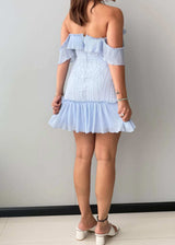 Size XS-S, Light Blue Off-Shoulder Ruffle Mini Dress - Closet by Payal