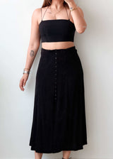 Waist 30-32 Black Button Midi Skirt