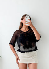 Size M-L Black Floral Sheer Top