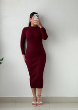 Size S-M Burgundy Ribbed Bodycon Midi Dress