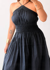 Size S-M Black Halter Smocked Midi Dress