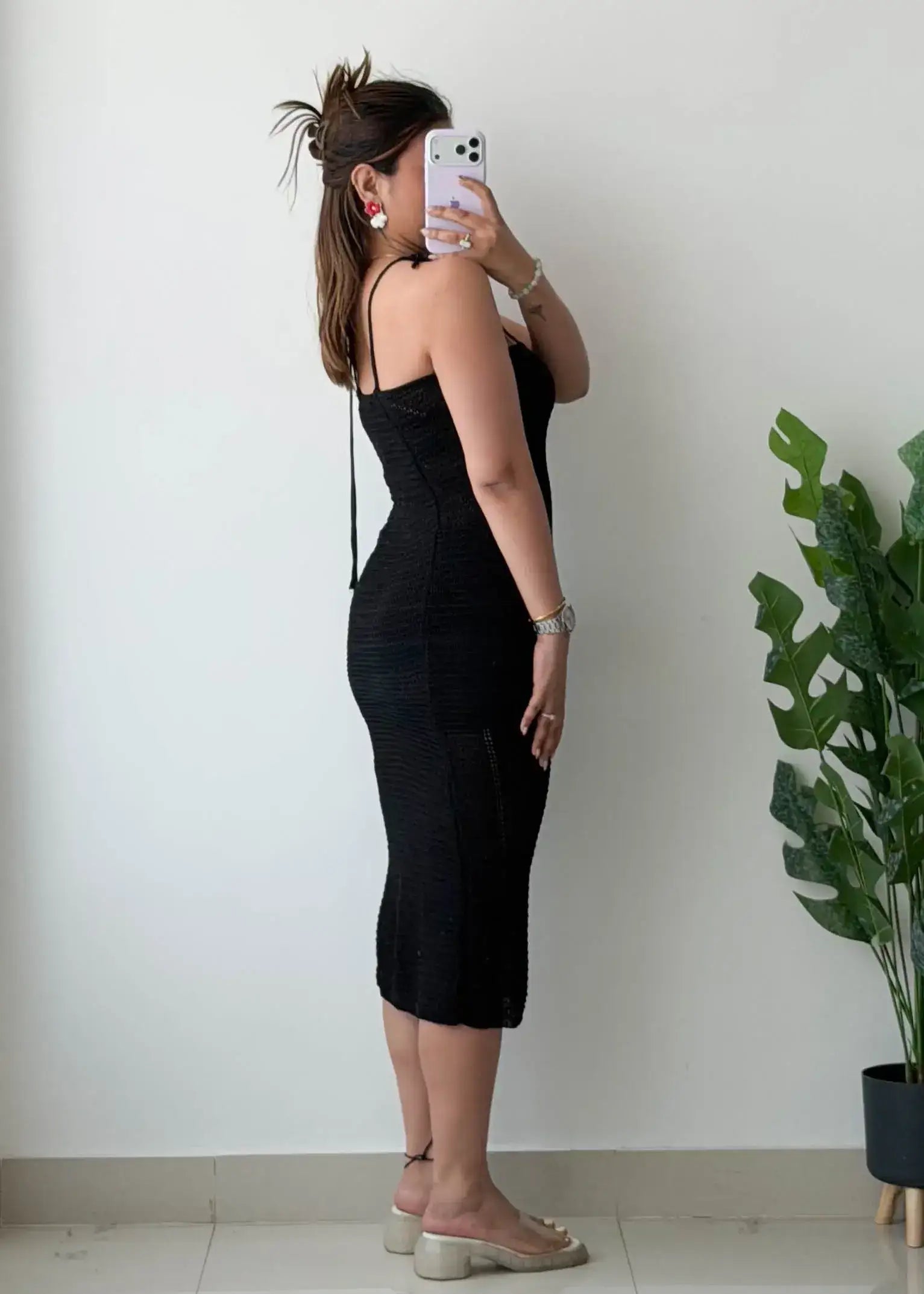 Size XS-S, Black Crochet Midi Dress