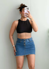 Size XS-S, Black Fringe Hem Crop Top - Closet by Payal