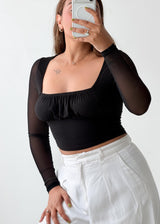 Size S-M Black Mesh Sleeve Top