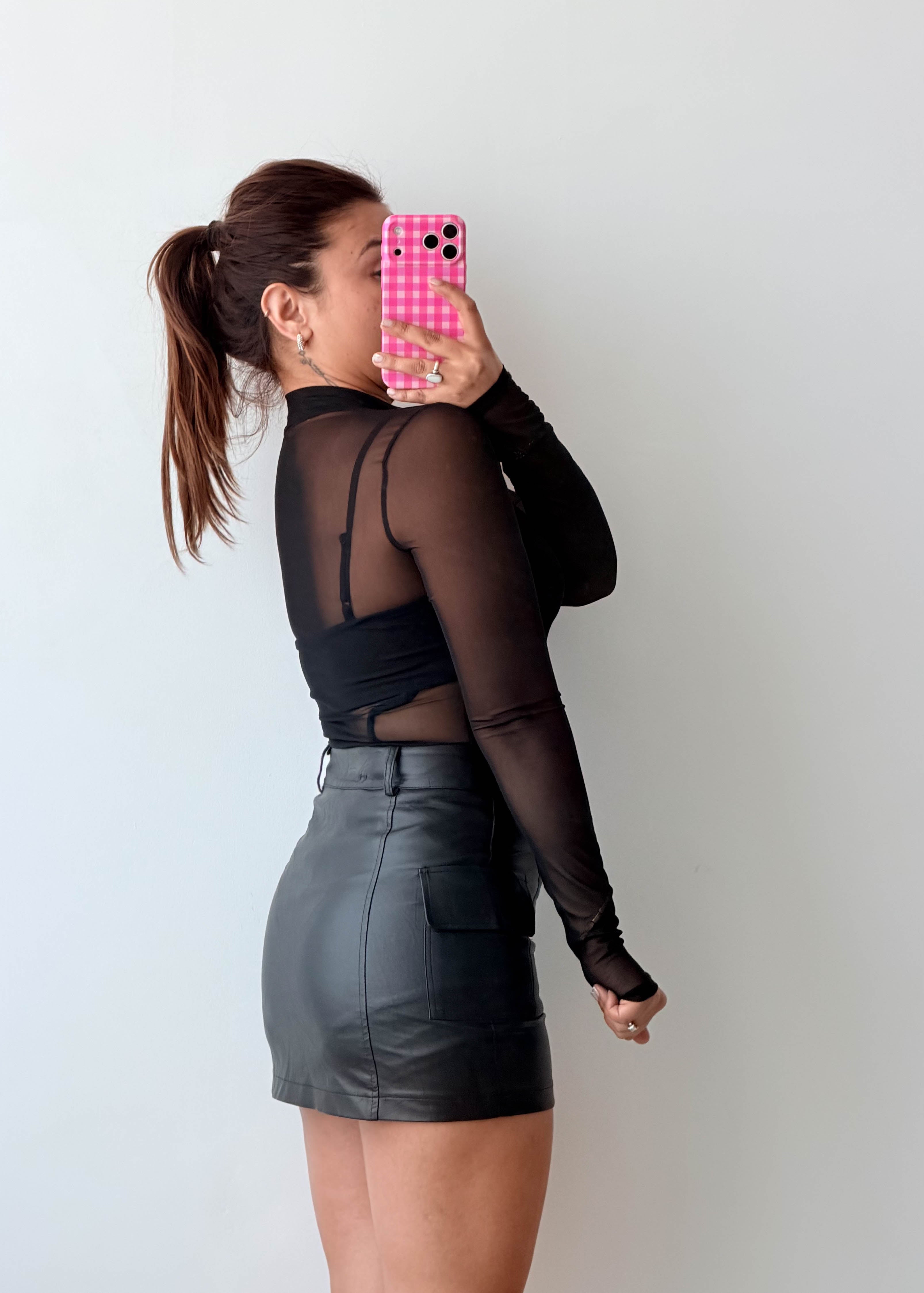 Size XS-S Black Embroidered Mesh Bodysuit