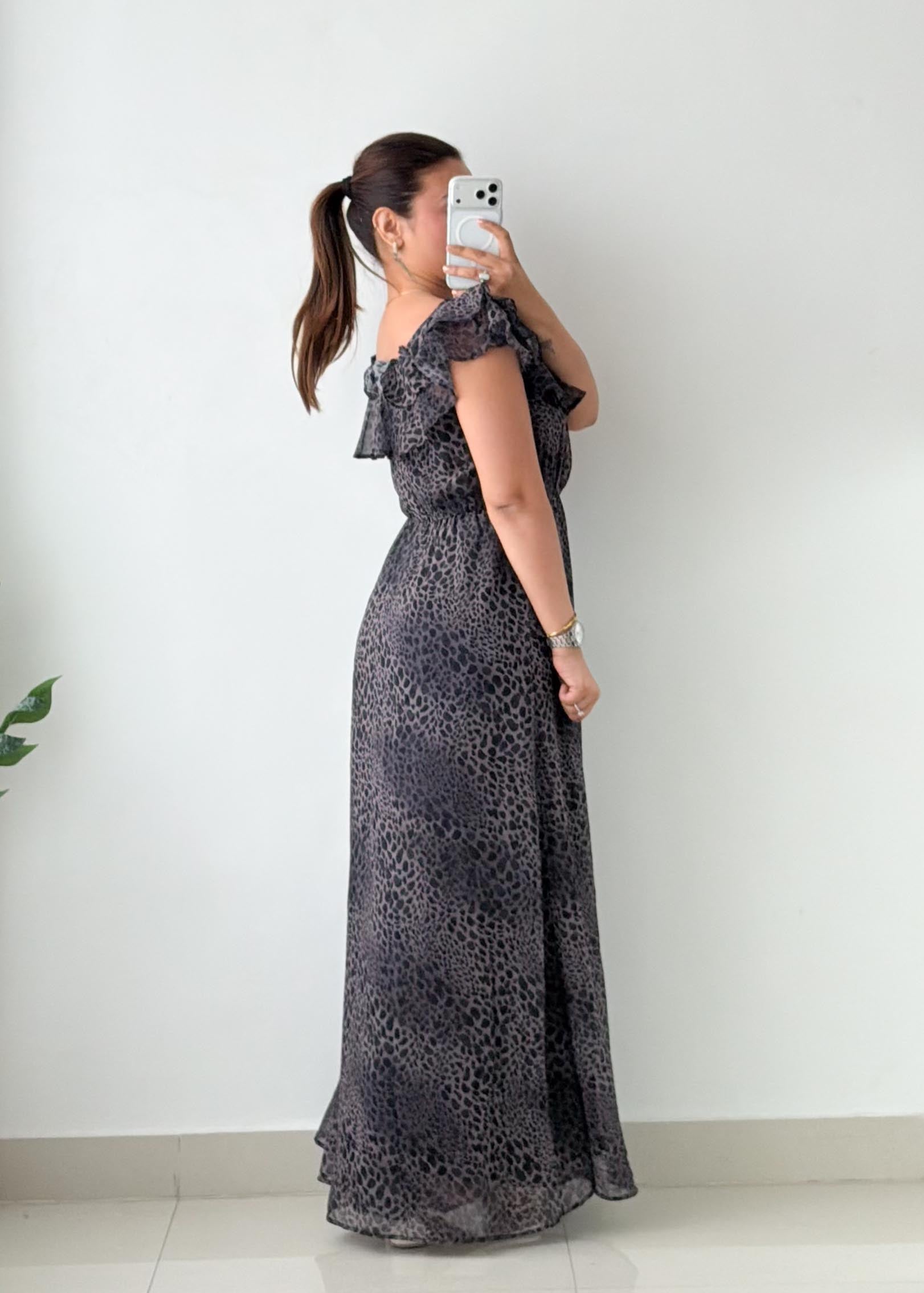Size S-M Charcoal Leopard Print Maxi Dress