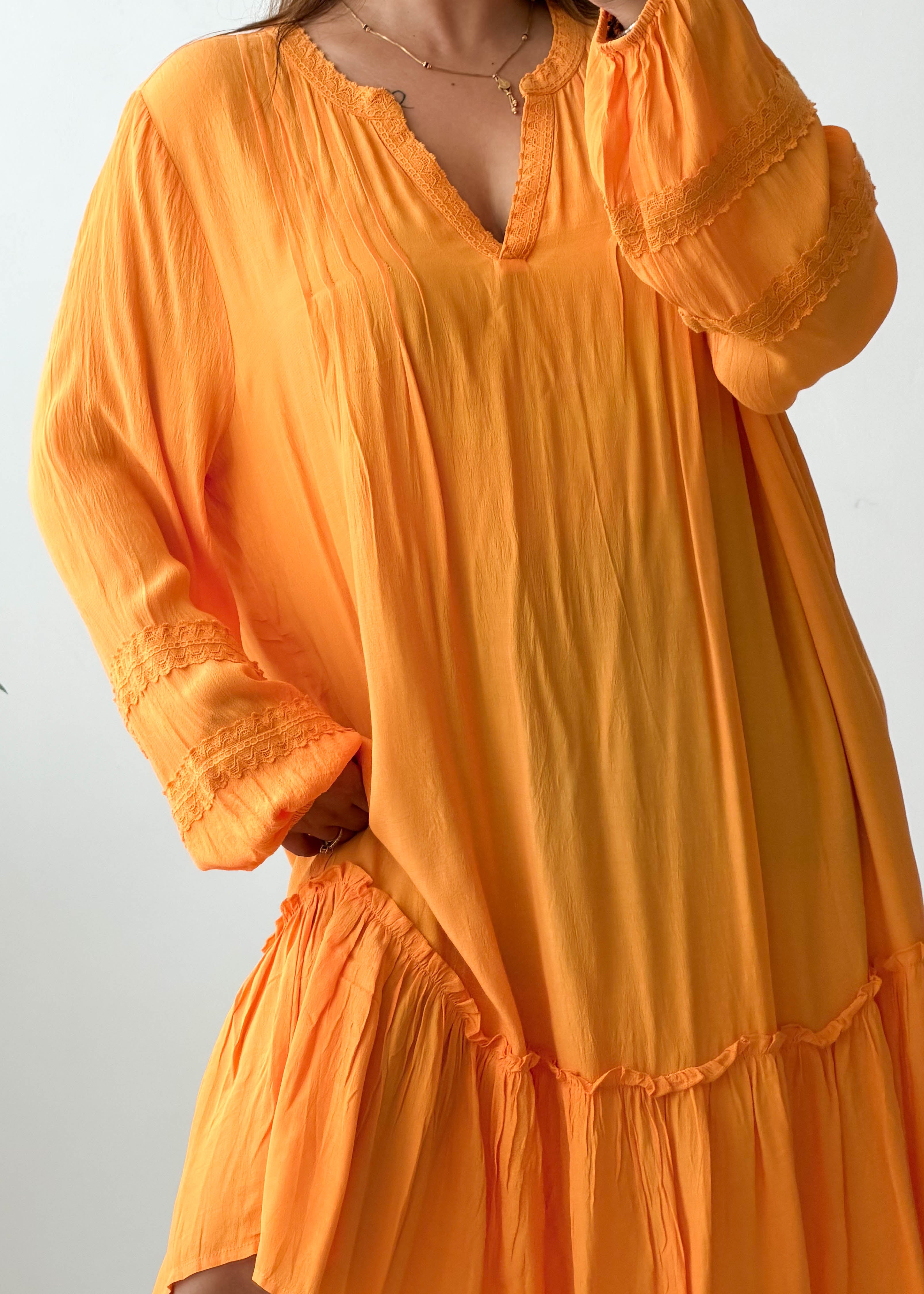 Size XL-XXL Orange Oversized Tiered Dress