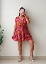 Size XS-S Pink Floral Tiered Mini Dress