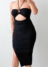 Size XS-S Black Cut-Out Ribbed Midi Dress