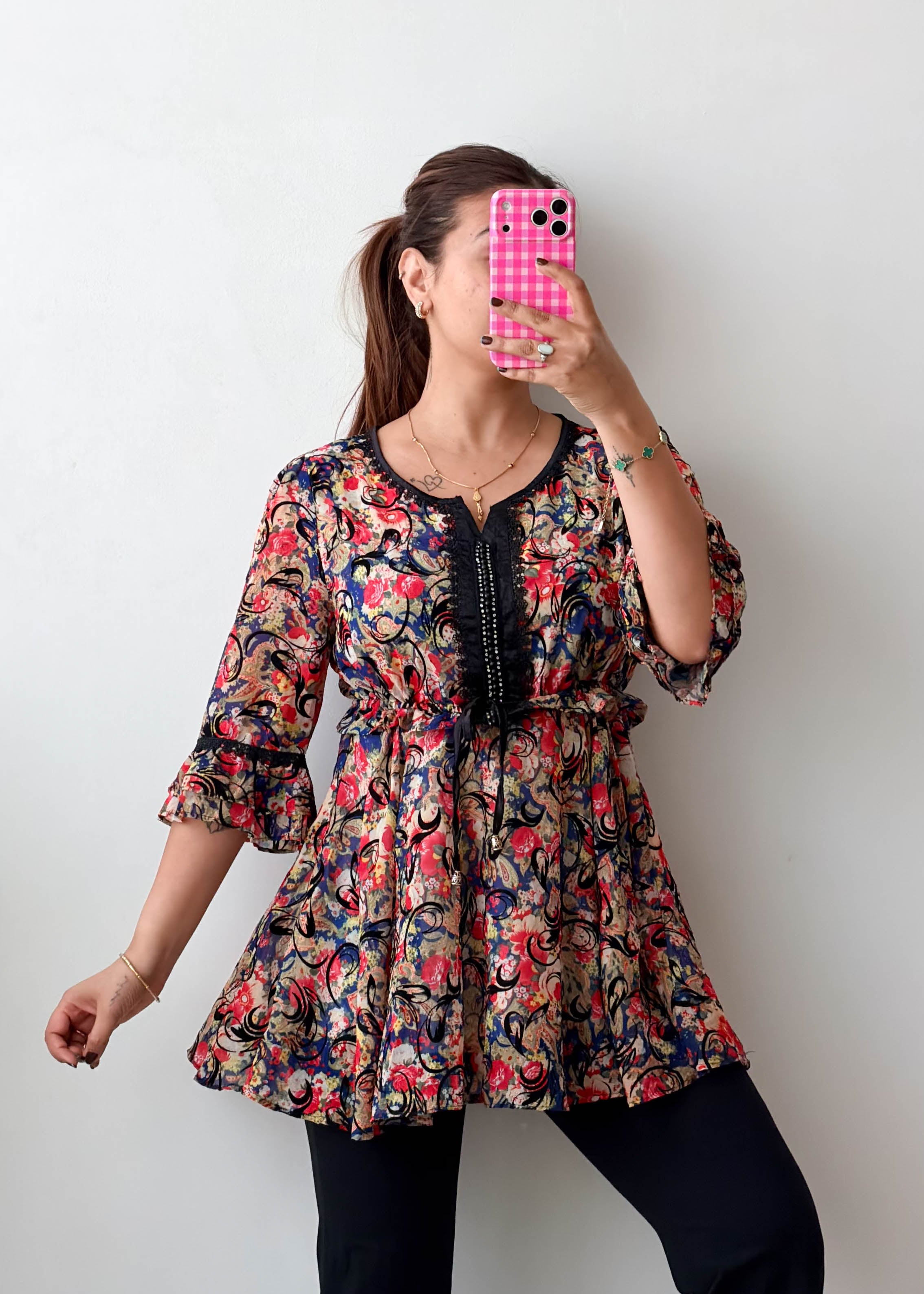 Size M-L Multicolor Paisley Peplum Top