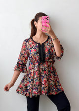 Size M-L Multicolor Paisley Peplum Top