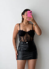 Size XS-S Black Embroidered Mesh Bodysuit