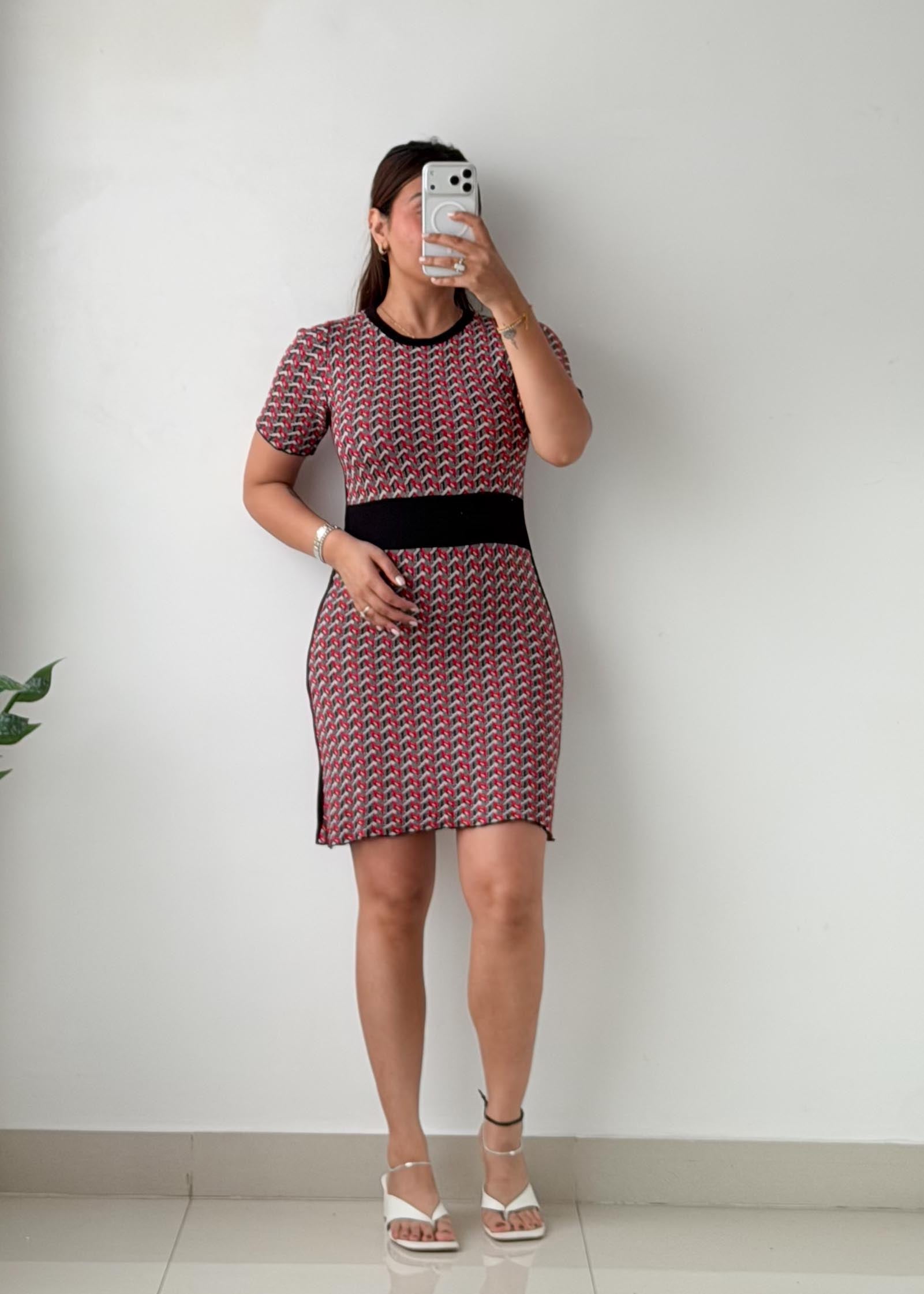 Size S-M Red & Black Printed Bodycon Mini Dress