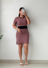 Size S-M Red & Black Printed Bodycon Mini Dress