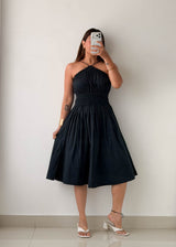 Size S-M Black Halter Smocked Midi Dress