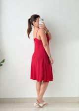 Size L Red Lace Trim Slip Midi Dress