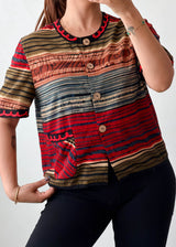 Size M Multicolor Striped Button Top