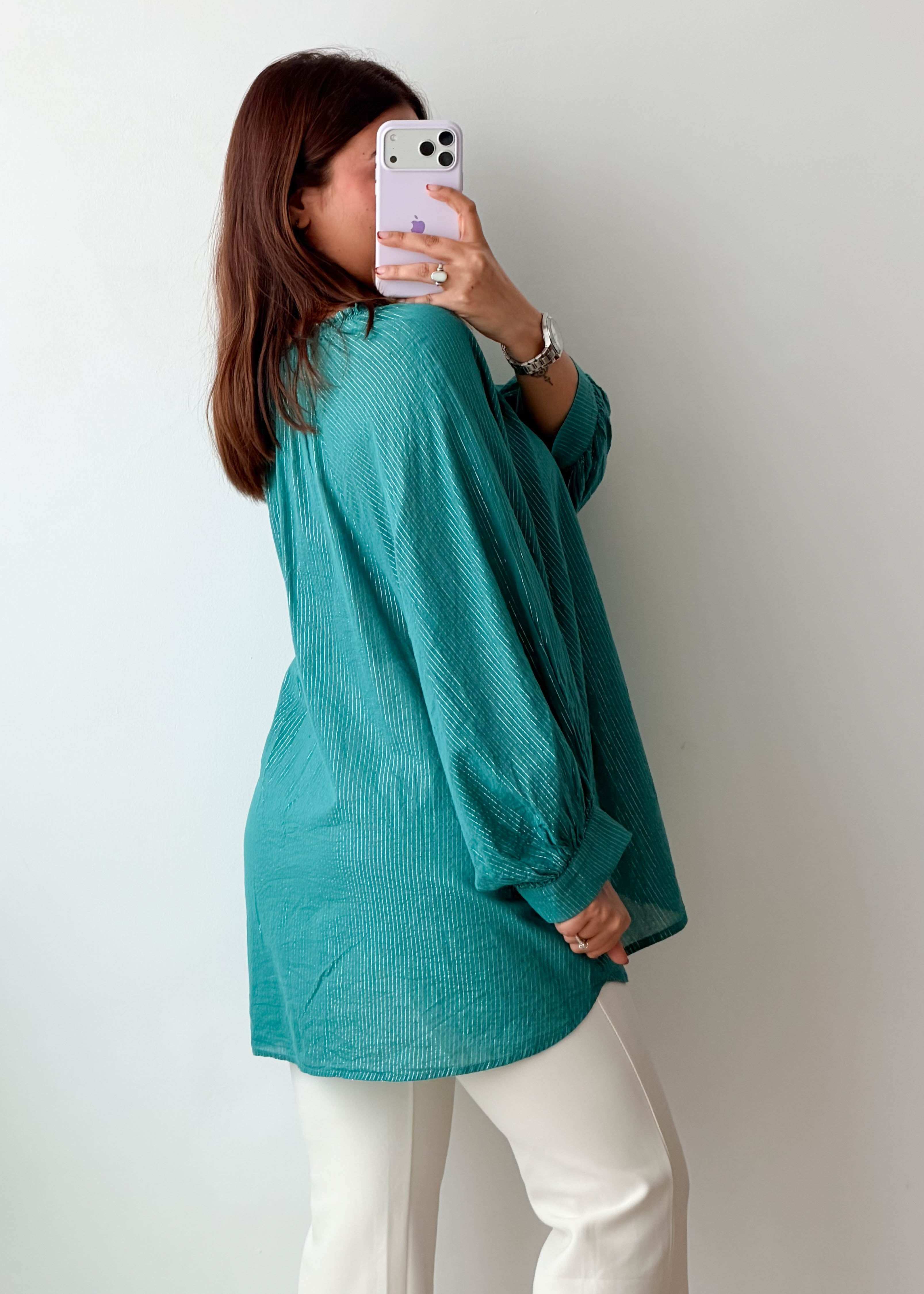 Size M-XL Teal Crinkled Oversized Top