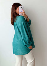 Size M-XL Teal Crinkled Oversized Top