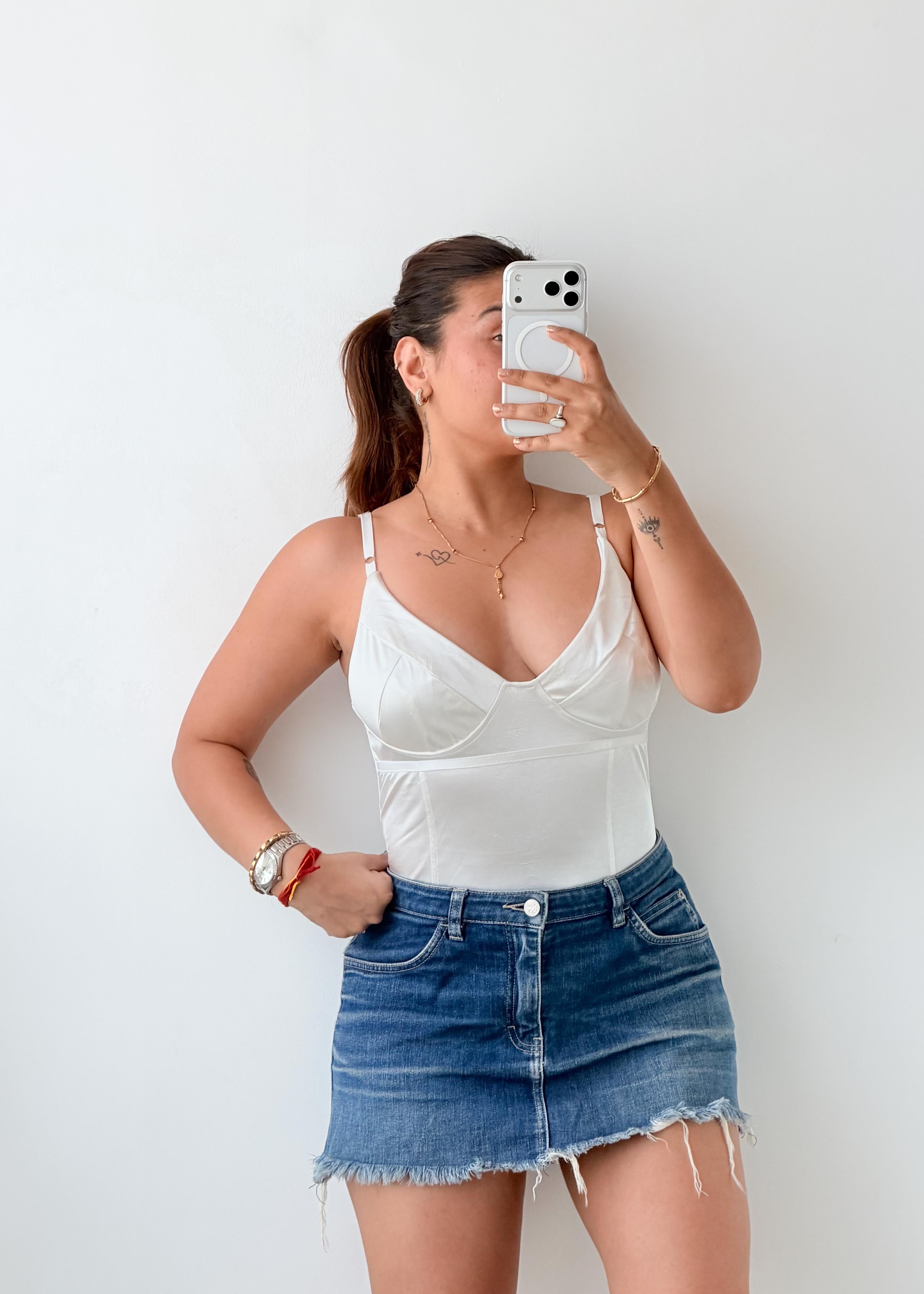 Size S-M White Structured Cup Bodysuit