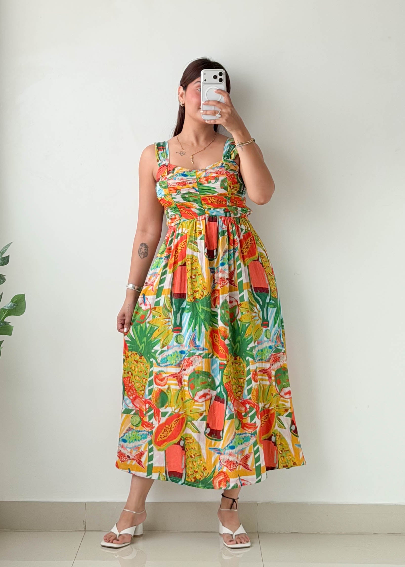 Size S-M Multicolor Tropical Printed Midi Dress