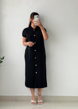 Size M-L Black Button-Front Midi Dress