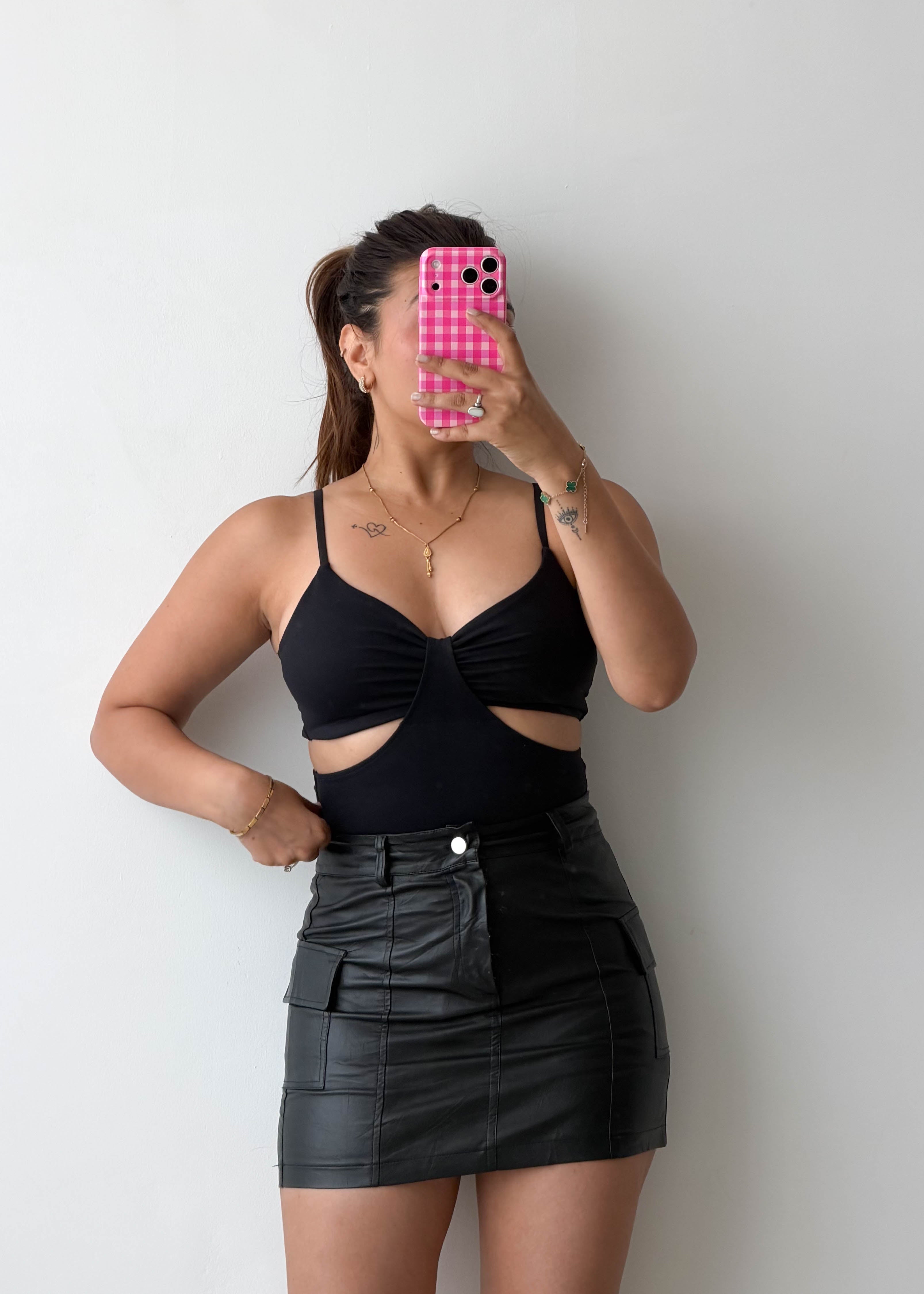Size S Black Cut-Out Twist Bodysuit