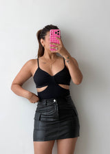 Size S Black Cut-Out Twist Bodysuit