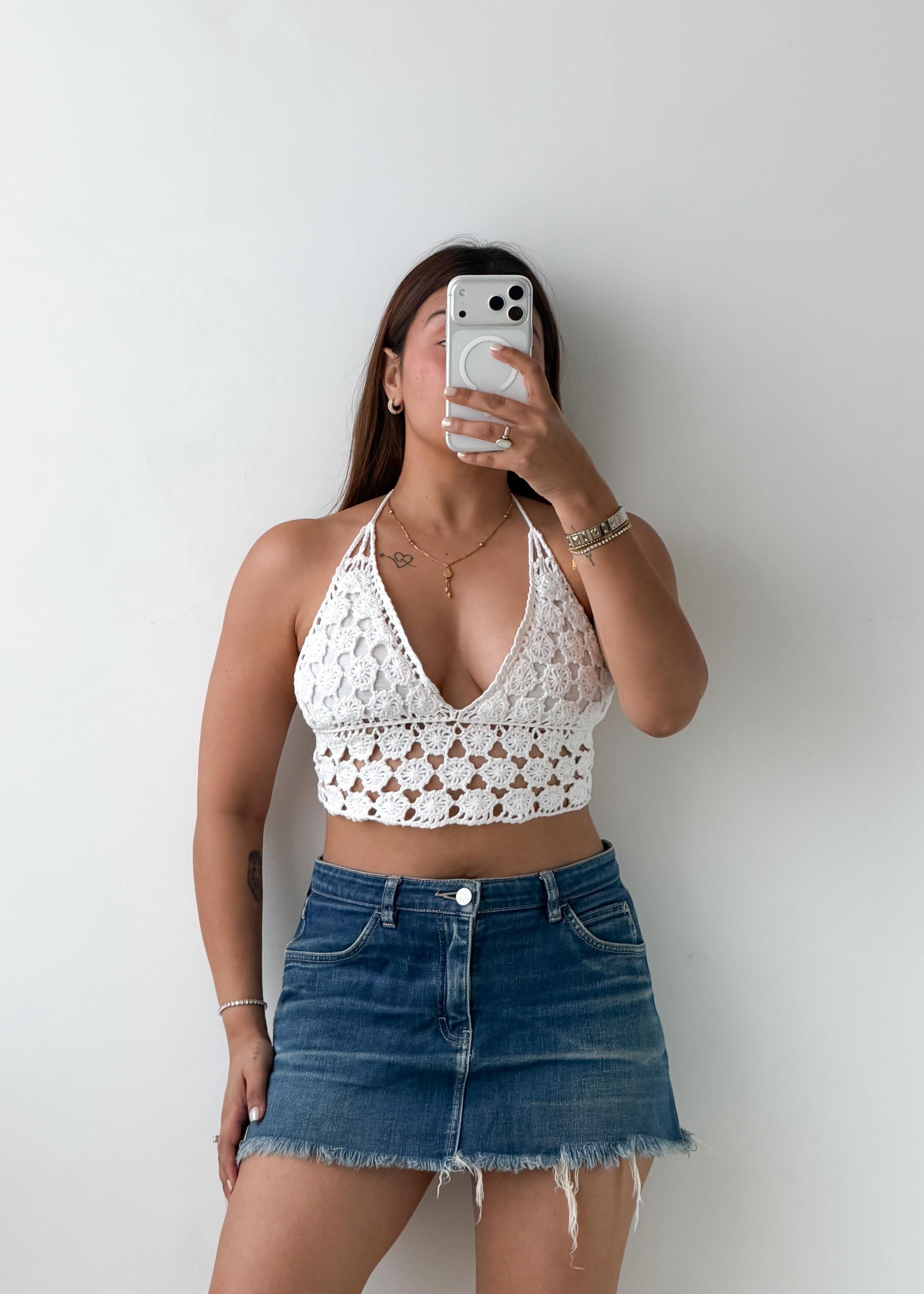 XS-S White Crochet Halter Top